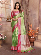 Vedant Vastram Tissue Silk Kanjeevaram Silk Saree - Parrot | Grocsy