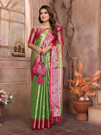 Vedant Vastram Tissue Silk Kanjeevaram Silk Saree - Parrot | Grocsy
