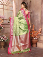Vedant Vastram Tissue Silk Kanjeevaram Silk Saree - Parrot | Grocsy
