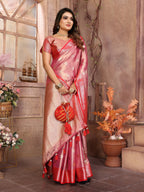 Vedant Vastram Tissue Silk Kanjeevaram Silk Saree - Pink | Grocsy