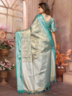 Vedant Vastram Tissue Silk Kanjeevaram Silk Saree - Rama | Grocsy