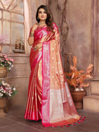 Vedant Vastram Tissue Silk Kanjeevaram Silk Saree - Rani | Grocsy