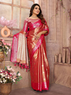 Vedant Vastram Tissue Silk Kanjeevaram Silk Saree - Rani | Grocsy