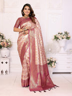 Vedant Vastram Soft Litchi Silk Kanjeevaram Silk Saree - Beige | Grocsy