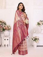 Vedant Vastram Soft Litchi Silk Kanjeevaram Silk Saree - Beige | Grocsy