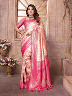 Vedant Vastram Soft Litchi Silk Kanjeevaram Silk Saree - Cream | Grocsy