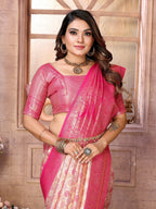 Vedant Vastram Soft Litchi Silk Kanjeevaram Silk Saree - Cream | Grocsy