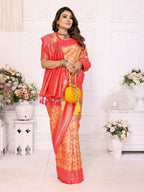 Vedant Vastram Soft Litchi Silk Kanjeevaram Silk Saree - Mustard | Grocsy