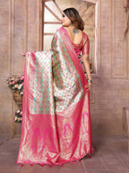 Vedant Vastram Soft Litchi Silk Kanjeevaram Silk Saree - Parrot | Grocsy