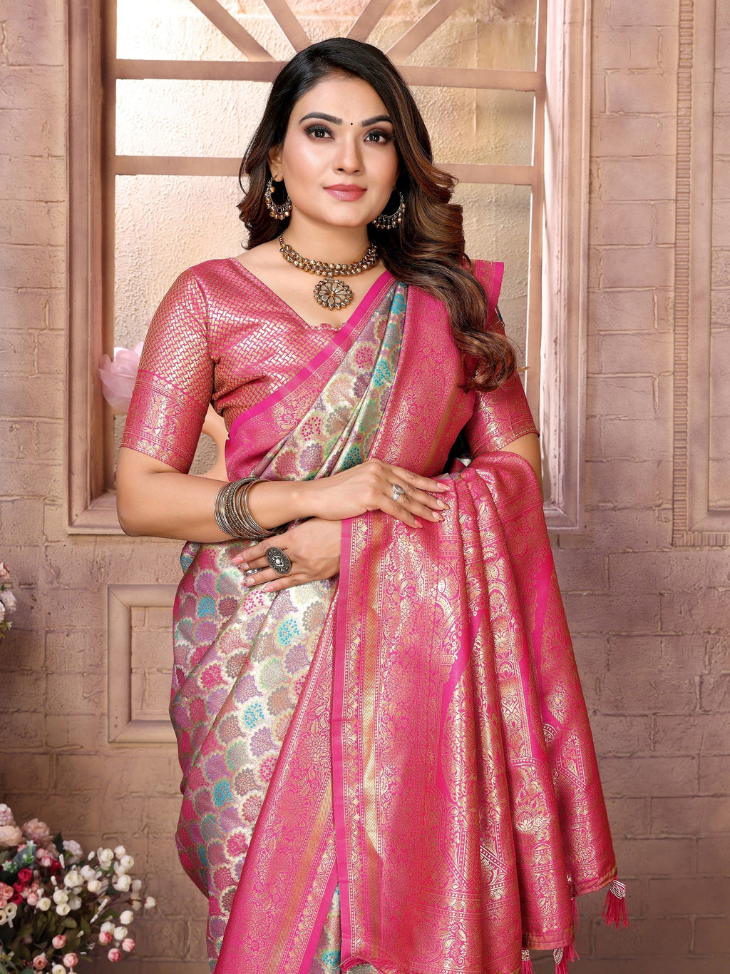 Vedant Vastram Soft Litchi Silk Kanjeevaram Silk Saree - Parrot | Grocsy
