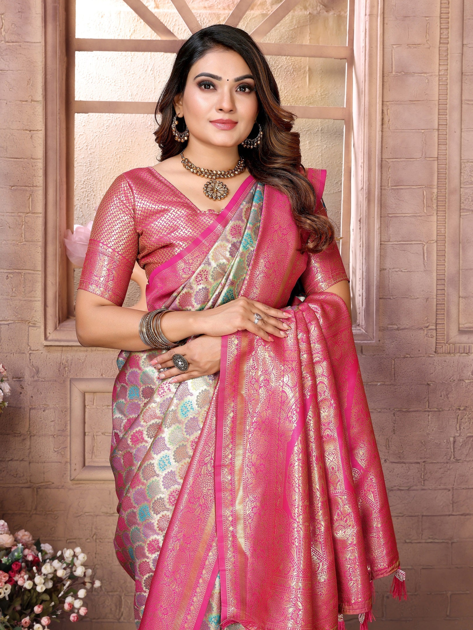 Vedant Vastram Soft Litchi Silk Kanjeevaram Silk Saree - Parrot | Grocsy