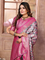 Vedant Vastram Soft Litchi Silk Kanjeevaram Silk Saree - Pink | Grocsy