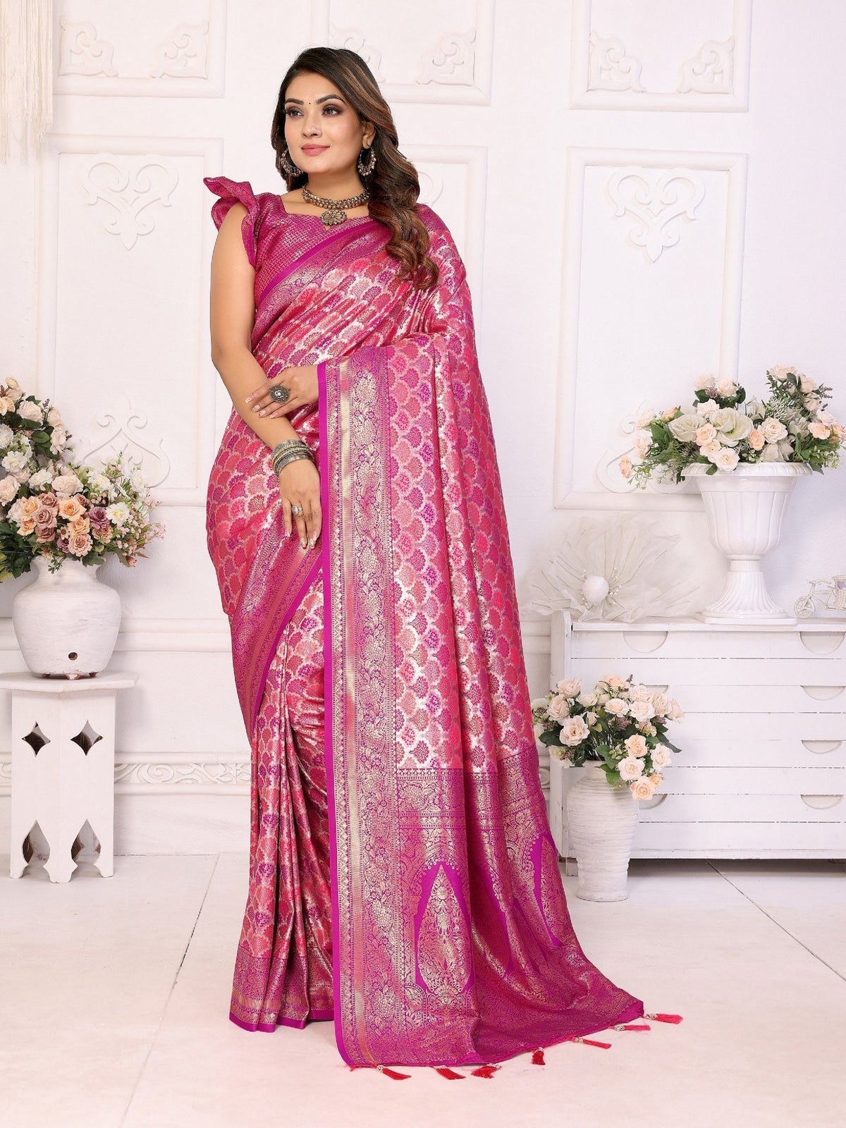 Vedant Vastram Soft Litchi Silk Kanjeevaram Silk Saree - Rani | Grocsy
