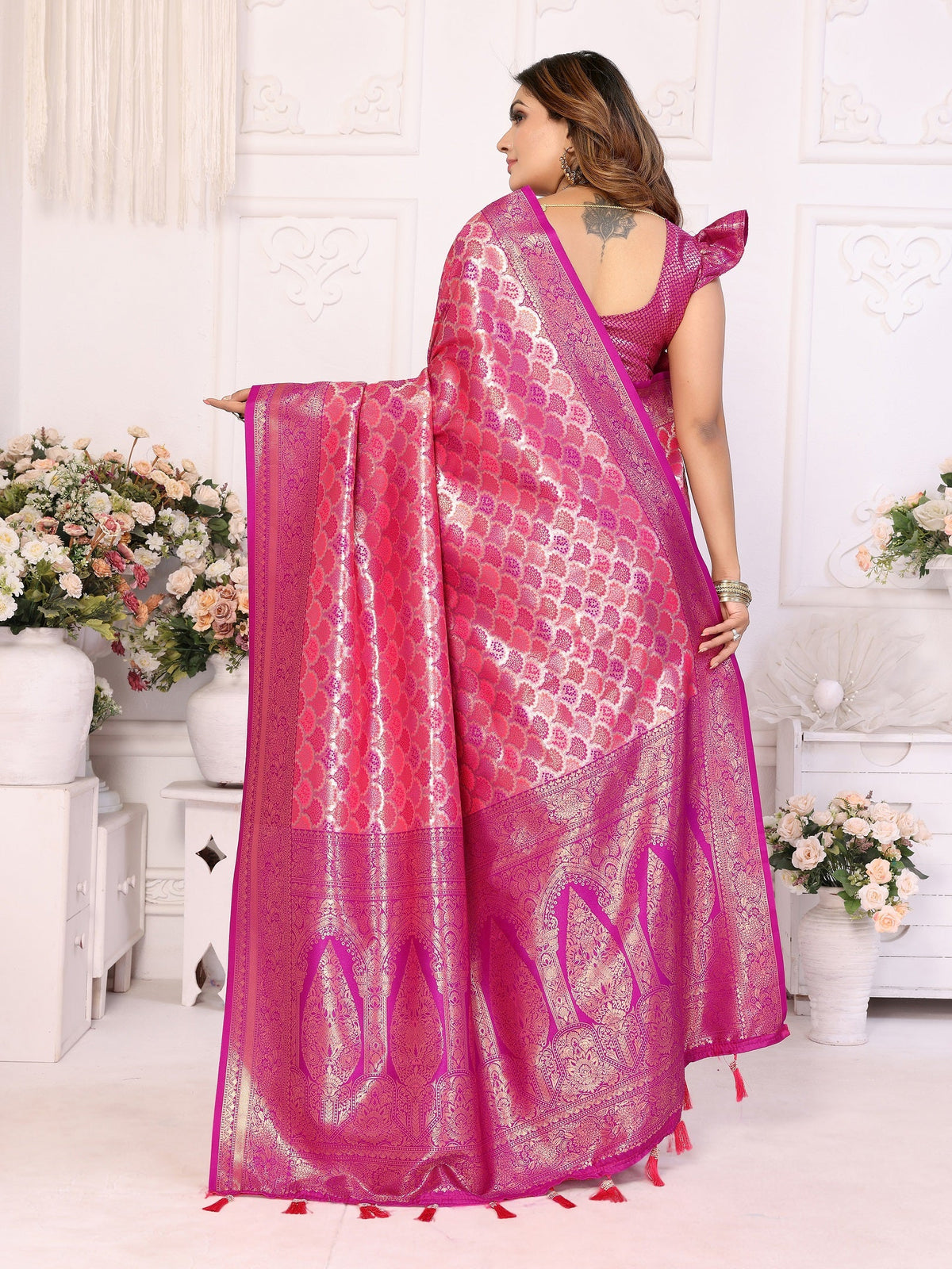 Vedant Vastram Soft Litchi Silk Kanjeevaram Silk Saree - Rani | Grocsy