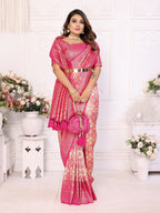 Vedant Vastram Soft Litchi Silk Kanjeevaram Silk Saree - Beige | Grocsy