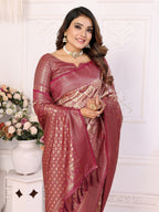 Vedant Vastram Soft Litchi Silk Kanjeevaram Silk Saree - Maroon | Grocsy