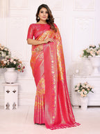 Vedant Vastram Soft Litchi Silk Kanjeevaram Silk Saree - Orange | Grocsy
