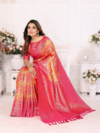 Vedant Vastram Soft Litchi Silk Kanjeevaram Silk Saree - Orange | Grocsy
