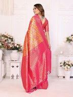 Vedant Vastram Soft Litchi Silk Kanjeevaram Silk Saree - Orange | Grocsy