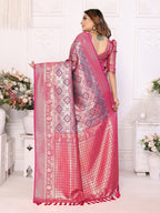 Vedant Vastram Soft Litchi Silk Kanjeevaram Silk Saree - Pink | Grocsy