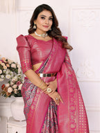 Vedant Vastram Soft Litchi Silk Kanjeevaram Silk Saree - Pink | Grocsy