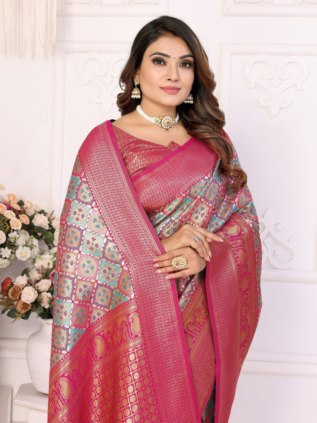 Vedant Vastram Soft Litchi Silk Kanjeevaram Silk Saree - Rama | Grocsy