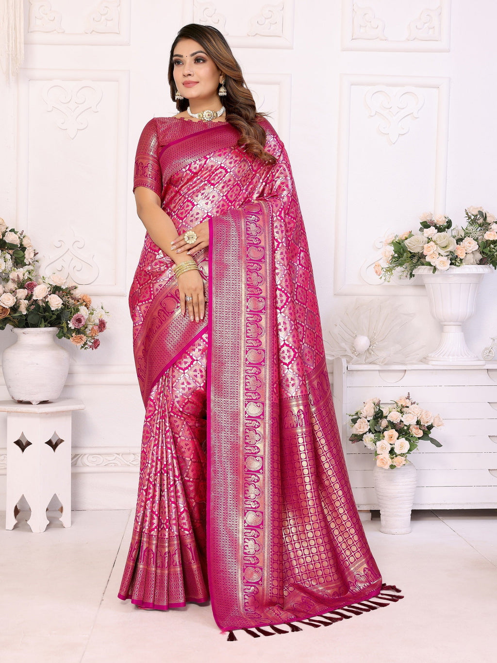 Vedant Vastram Soft Litchi Silk Kanjeevaram Silk Saree - Rani | Grocsy