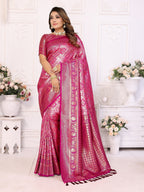 Vedant Vastram Soft Litchi Silk Kanjeevaram Silk Saree - Rani | Grocsy