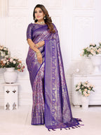 Vedant Vastram Soft Litchi Silk Kanjeevaram Silk Saree - Violet | Grocsy