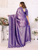 Vedant Vastram Soft Litchi Silk Kanjeevaram Silk Saree - Violet | Grocsy