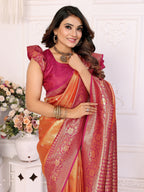 Vedant Vastram Tissue Silk Kanjeevaram Silk Saree - Mustard | Grocsy