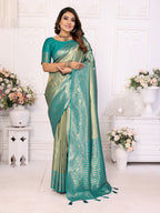 Vedant Vastram Tissue Silk Kanjeevaram Silk Saree - Rama | Grocsy