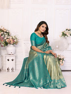 Vedant Vastram Tissue Silk Kanjeevaram Silk Saree - Rama | Grocsy