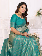 Vedant Vastram Tissue Silk Kanjeevaram Silk Saree - Rama | Grocsy