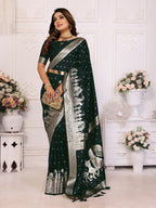 Vedant Vastram Soft Litchi Silk Banarasi Silk Saree - Green | Grocsy