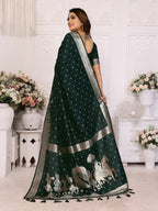 Vedant Vastram Soft Litchi Silk Banarasi Silk Saree - Green | Grocsy