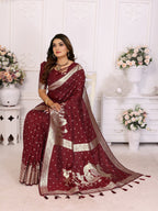 Vedant Vastram Soft Litchi Silk Banarasi Silk Saree - Maroon | Grocsy