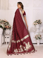 Vedant Vastram Soft Litchi Silk Banarasi Silk Saree - Maroon | Grocsy
