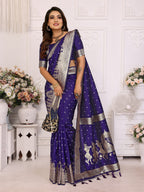 Vedant Vastram Soft Litchi Silk Banarasi Silk Saree - Navy | Grocsy