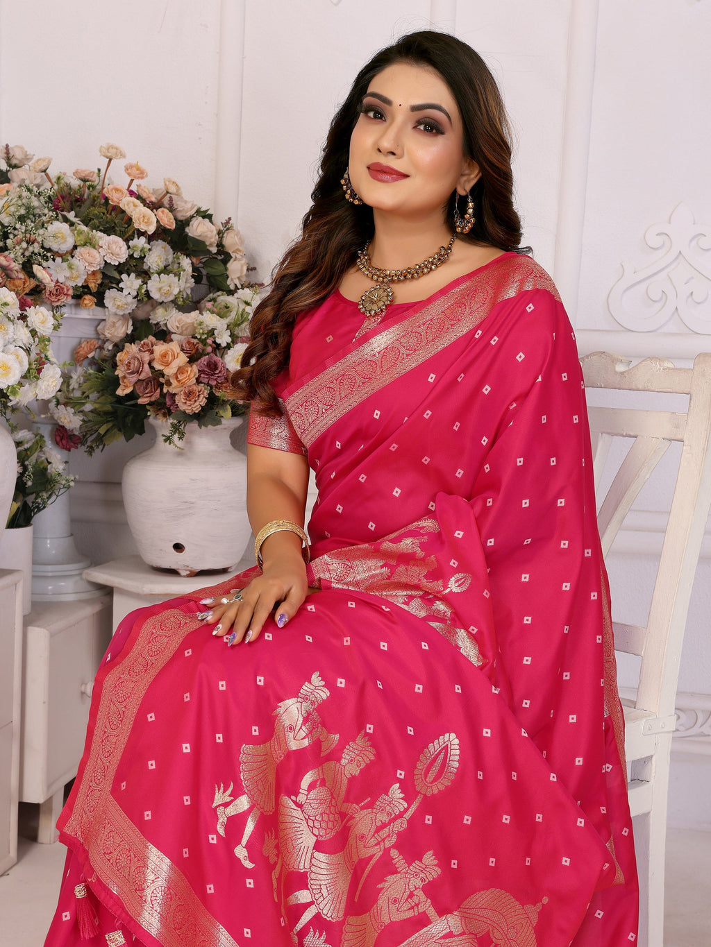 Vedant Vastram Soft Litchi Silk Banarasi Silk Saree - Rani | Grocsy