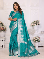 Vedant Vastram Soft Litchi Silk Banarasi Silk Saree - Turquoise | Grocsy