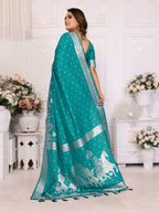 Vedant Vastram Soft Litchi Silk Banarasi Silk Saree - Turquoise | Grocsy