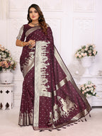 Vedant Vastram Soft Litchi Silk Banarasi Silk Saree - Wine | Grocsy