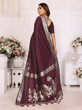 Vedant Vastram Soft Litchi Silk Banarasi Silk Saree - Wine | Grocsy