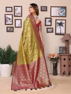 Vedant Vastram Tissue Silk Kanjeevaram Silk Saree - Dark-Olive | Grocsy