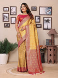 Vedant Vastram Tissue Silk Kanjeevaram Silk Saree - Mustard | Grocsy