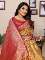 Vedant Vastram Tissue Silk Kanjeevaram Silk Saree - Mustard | Grocsy