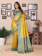 Vedant Vastram Tissue Silk Kanjeevaram Silk Saree - Yellow | Grocsy