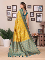 Vedant Vastram Tissue Silk Kanjeevaram Silk Saree - Yellow | Grocsy