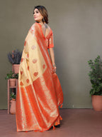 Vedant Vastram Viscose Silk Kanjeevaram Silk Saree - Orange | Grocsy